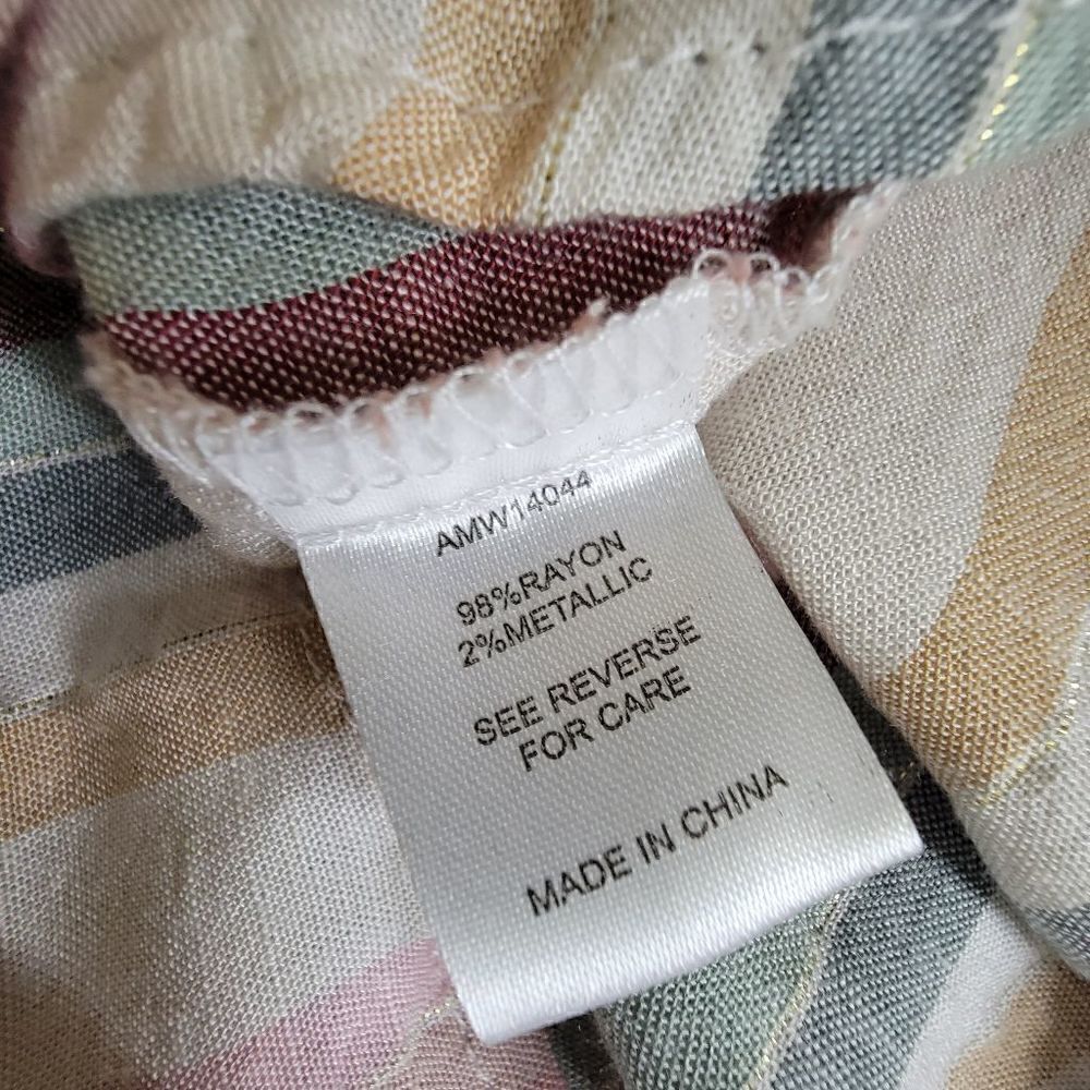 Alison Andrews Multicolor Stripe Metallic Short Sleeve Blouse Size Small - Picture 5 of 10